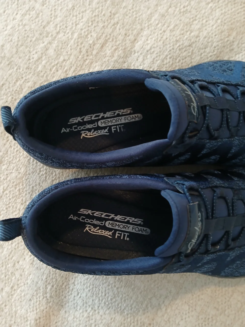•Skechers• Air-Cooled Memory Foam Relaxed Fit Navy Slip-On Athletic Shoes
